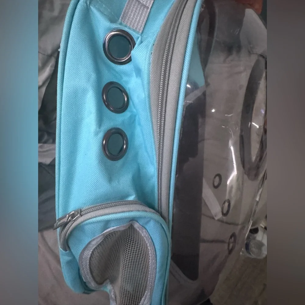 Pet backpack carrier teal/black/clear great condition